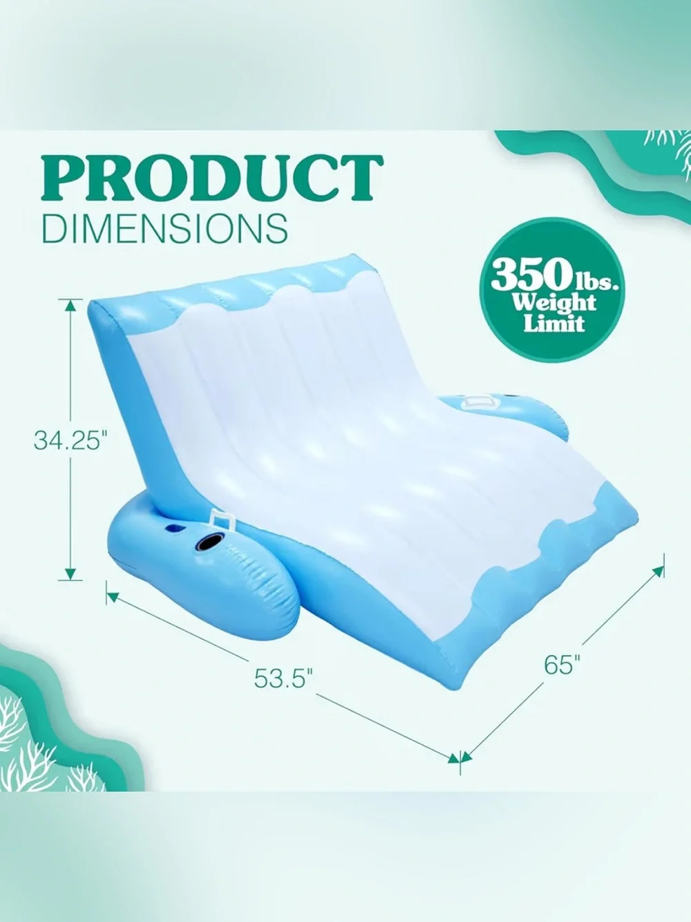 NIB- Inflatable Blue & White Double Lounge Pool Float. 350 weight limit.